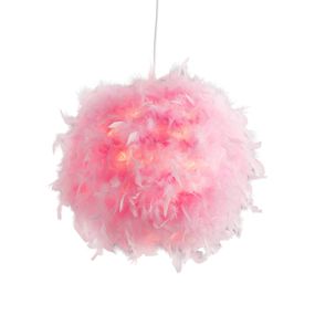 Nino Lightning Závesné svietidlo Ducky v ružovej, Ø 30 cm, Obývacia izba / jedáleň, papier, perie, E27, 40W