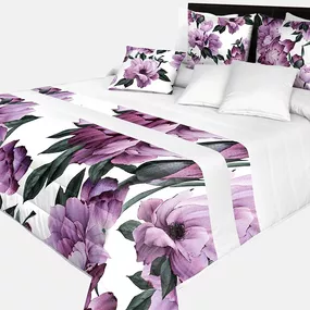 DomTextilu Prehoz na posteľ v krásnej bielej farbe s potlačou dokonalých fialových kvetov Šírka: 220 cm | Dĺžka: 240 cm 65874-239627