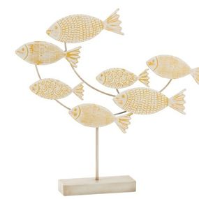 Dekorácie bielo žltých rybiek na podstavci - 54,5 * 8 * 49,5 cm