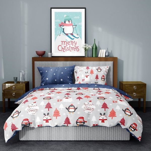 DomTextilu Bavlnené postelné vianočné obliečky s medvedíkom a tučniakom 48596-222009