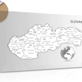 Obraz na korku čiernobiela mapa Slovenskej republiky - 90x60  metallic