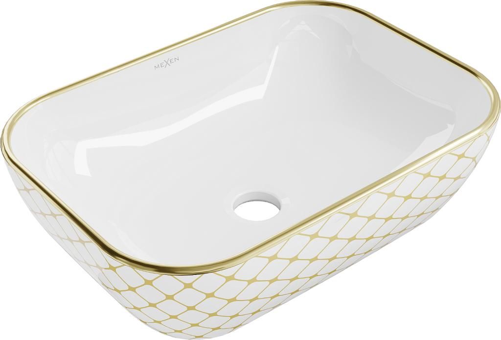 MEXEN - Rita umývadlo na dosku 45 x 32 cm, biela/zlatá vzor 21084509