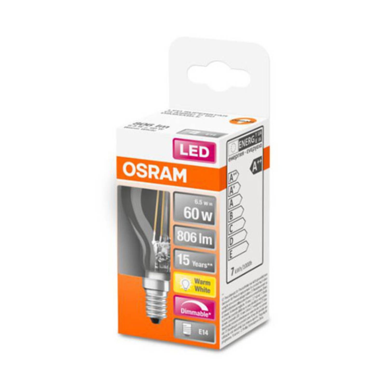 OSRAM kvapková LED žiarovka E14 6, 5W Superstar 827, E14, 6.5W, Energialuokka: E, P: 7.8 cm