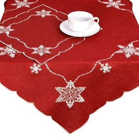 Obrus Vianočný, Snehová ozdoba, bordovočervený 85 x 85 cm