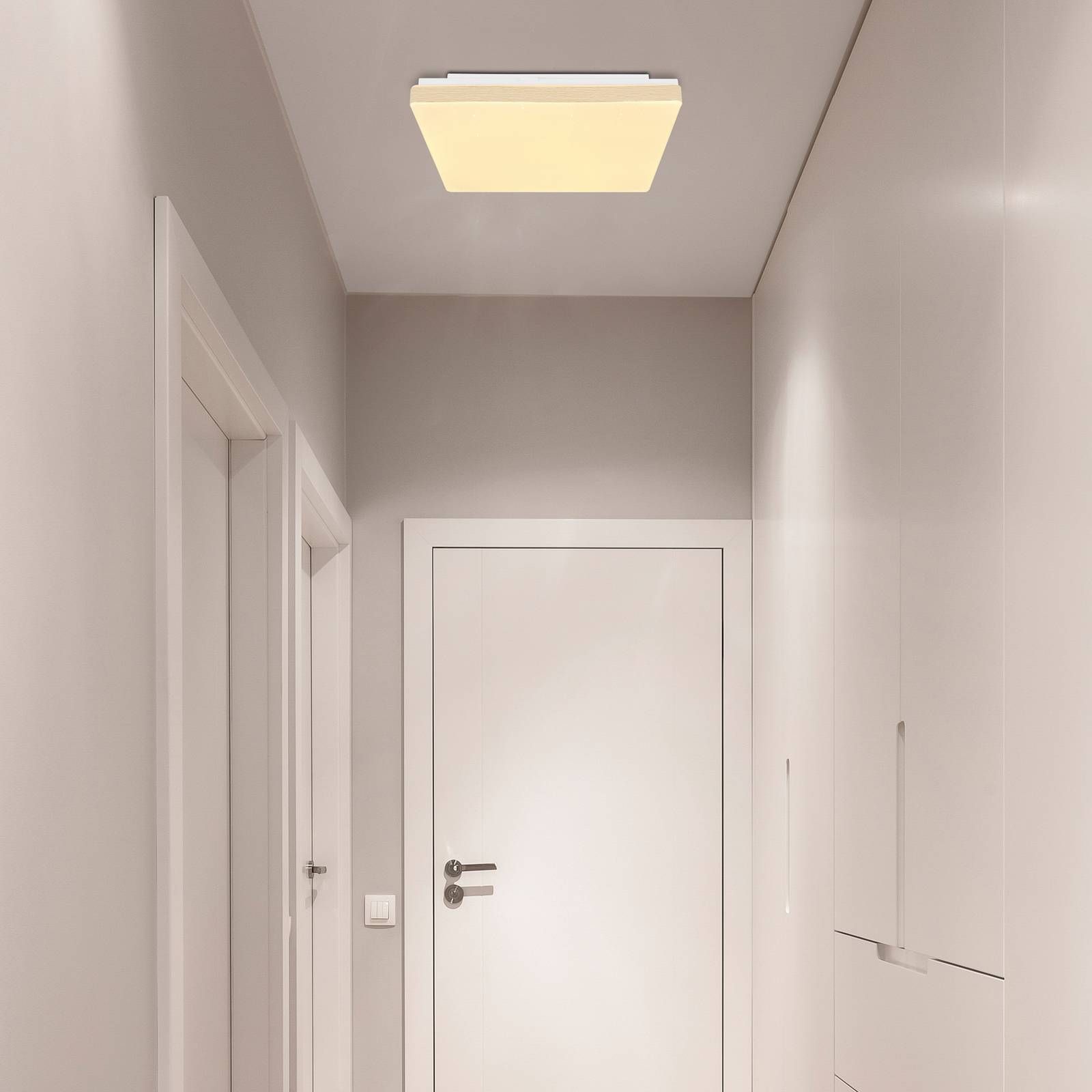 Globo Stropné LED Raina štvorcový tvar, drevený vzhľad, Obývacia izba / jedáleň, plast, železo, 12W, Energialuokka: E, P: 33 cm, L: 33 cm, K: 6cm