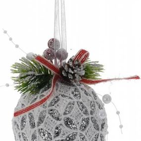 Kinekus Strieborná vianočná guľa so zdobením, polystyrén, 8 cm