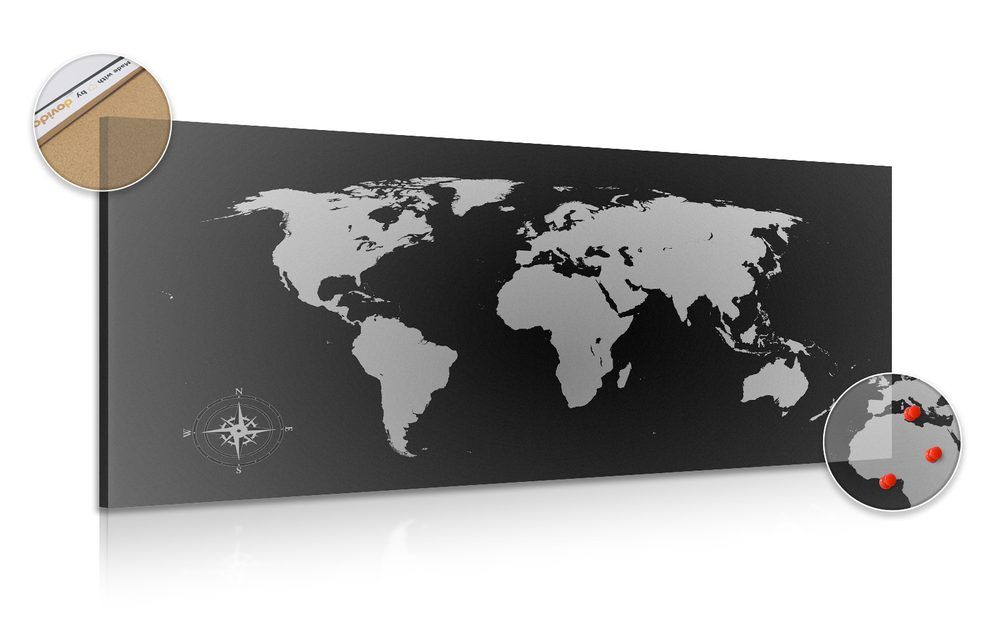 Obraz na korku mapa sveta v odtieňoch sivej - 120x60