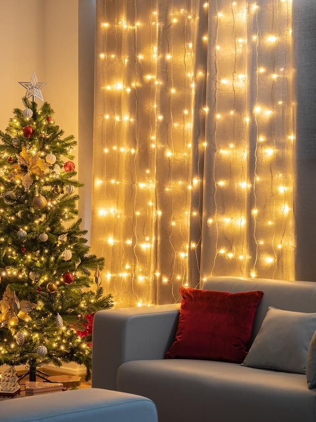 Reťaz MagicHome Vianoce Curtain, 160x LED teplá biela, 230V, 50 Hz, 8 funkcií, časovač, osvetlenie, L-1,5 + 2 m