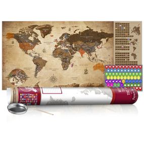 Zoškrabávacia mapa v zemitých farbách - Vintage Map - 100x50