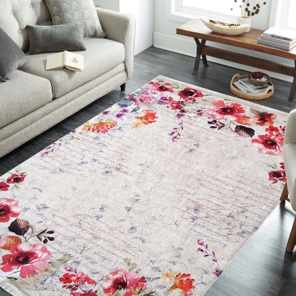 DomTextilu Protišmykový koberec červenej farby s kvetmi 55125-234520