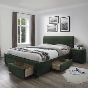 Halmar MODENA 3 posteľ so zásuvkami tmavo zelená velvet
