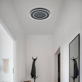 Helestra Sona stropné LED svietidlo čierna Ø 59 cm, Obývacia izba / jedáleň, oceľ, satinovaný akryl, 60W, K: 7.5cm