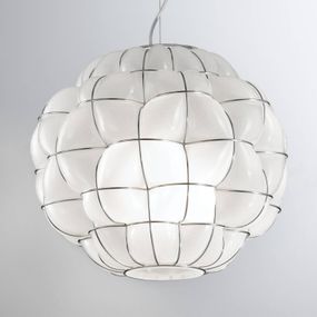 Siru Závesná lampa Pouff v bielej a ušľachtilej oceli, Obývacia izba / jedáleň, sklo, ušľachtilá oceľ, E27, 100W, P: 40 cm, K: 35cm
