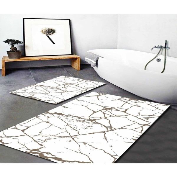 Súprava 2 bielo-hnedých kúpeľňových predložiek Mila Home Marble