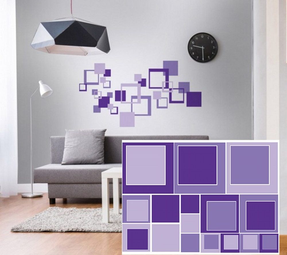 Dekoračné nálepky na stenu fialové štvorce