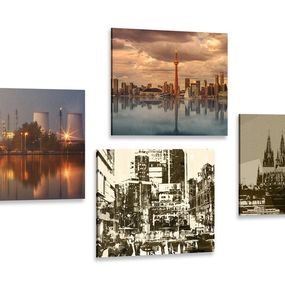 Set obrazov priemyselné mesto s abstrakciou