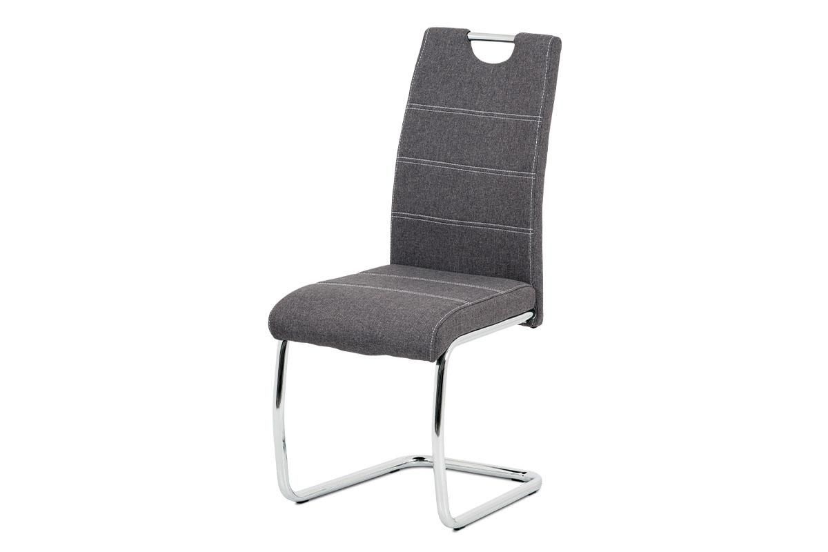 Autronic -  Jedálenská stolička HC-482 GREY2 sivá látka, biele prešitie