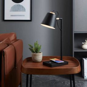 EGLO Lacey-QI stolová LED lampa dotykový stmievač, Pracovňa / Kancelária, oceľ, drevo, 5.5W, P: 24 cm, L: 13 cm, K: 50cm