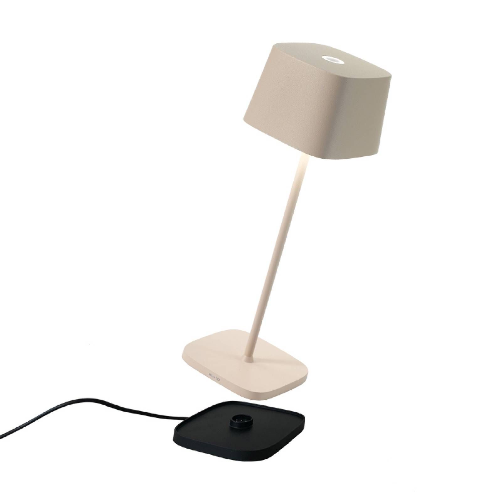 Zafferano Ofelia lampa na batérie IP65 piesková, Obývacia izba / jedáleň, hliník, polykarbonát, 2W, P: 10 cm, L: 10 cm, K: 29cm
