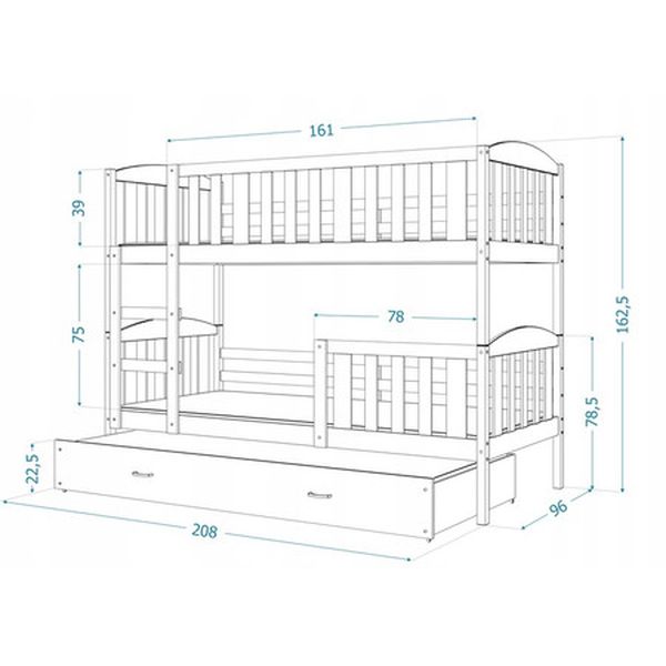 Detská poschodová posteľ KUBUS s úložným priestorom 90x200 cm - biela Modrá