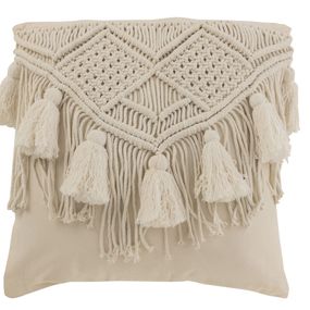 Prírodný vankúš s drhaným vzorom a strapcami Macramé Cosy - 45*17*45 cm