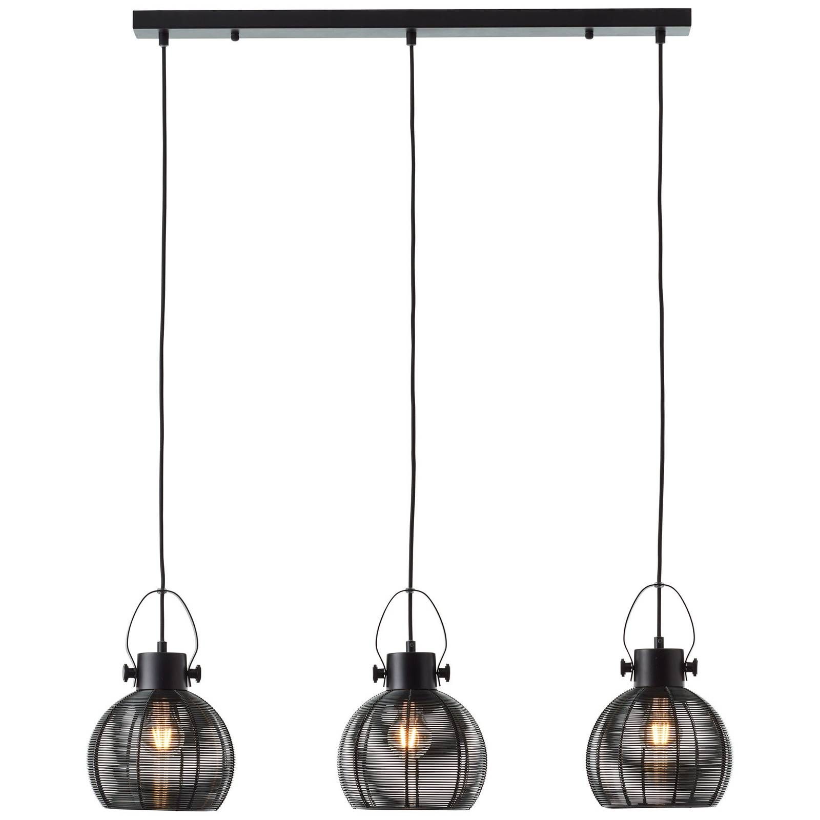 Brilliant Závesná lampa Sambo, trám, 3-plameňová čierna, Obývacia izba / jedáleň, kov, E27, 60W, P: 87 cm, L: 20 cm