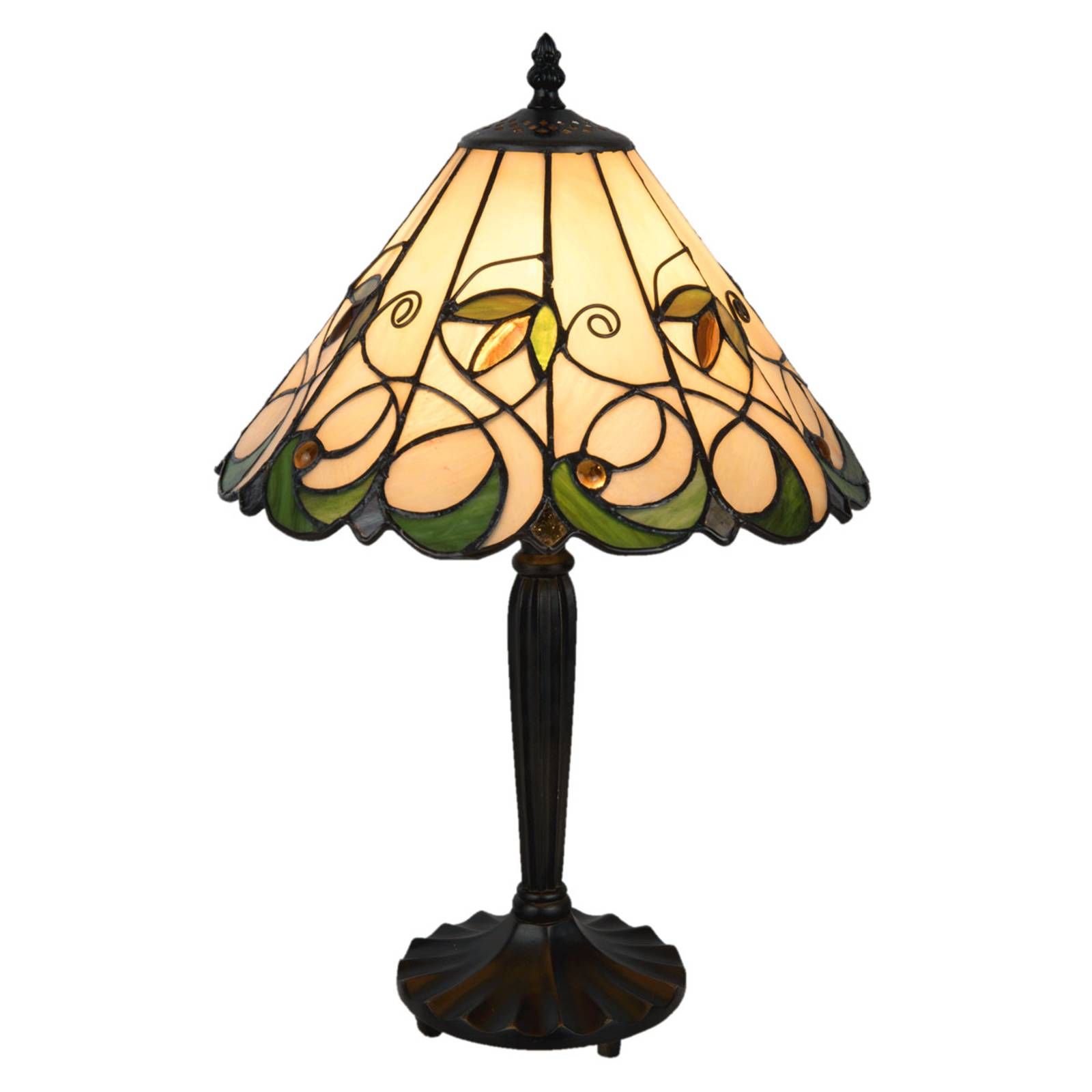 Clayre&Eef Stolná lampa 5207 v štýle Tiffany, krémovo-zelená, Obývacia izba / jedáleň, sklo, polyrezín, E27, 60W, K: 48cm