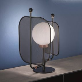 Masiero Stolná lampa Papilio TL1 zo skla Murano, čierna, Obývacia izba / jedáleň, kov, triplexové sklo Murano, E14, 40W, K: 58cm