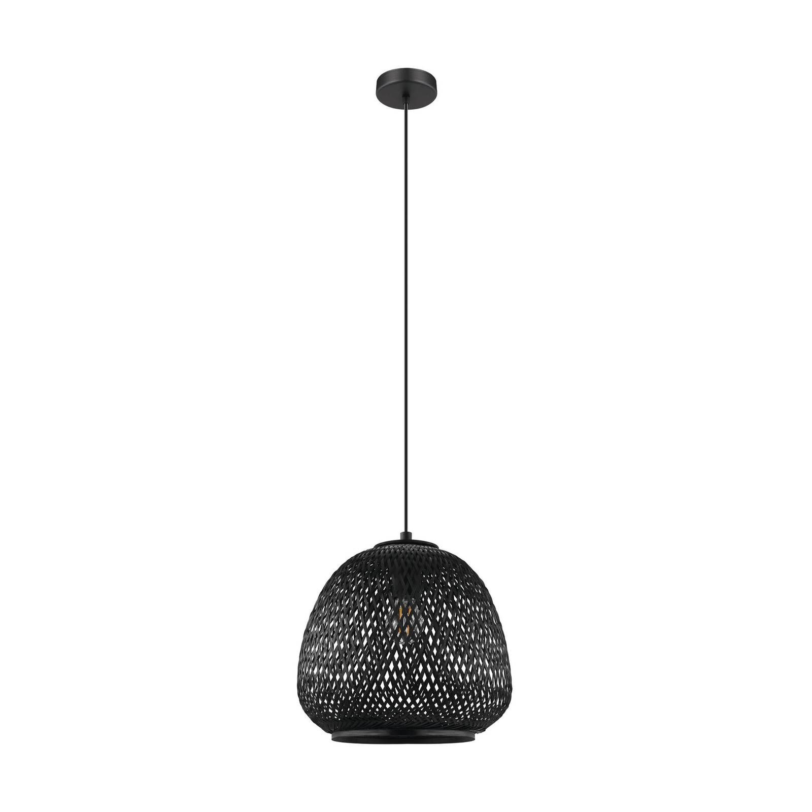 EGLO Závesná lampa Dembleby, 1-plameňová, čierna, Obývacia izba / jedáleň, drevo, oceľ, E27, 40W