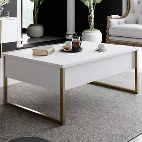 Dizajnový konferenčný stolík Hallan 90 cm biely / zlatý