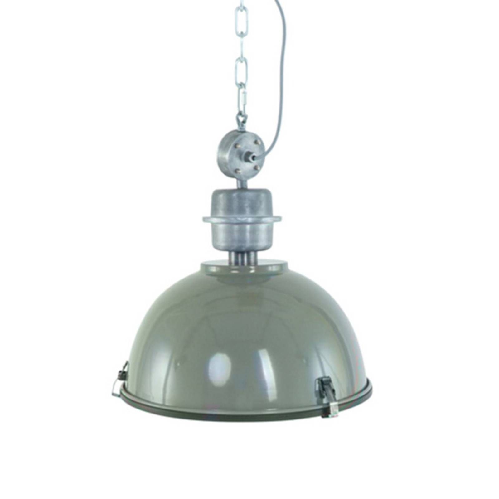 Steinhauer Bikkel – olivovozelená priemyselná závesná lampa, Obývacia izba / jedáleň, kov, sklo, E27, 60W, K: 47cm