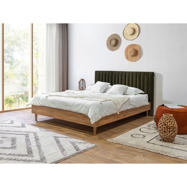 Tmavozelená/prírodná dvojlôžková posteľ s roštom 160x200 cm Oceane – Bobochic Paris
