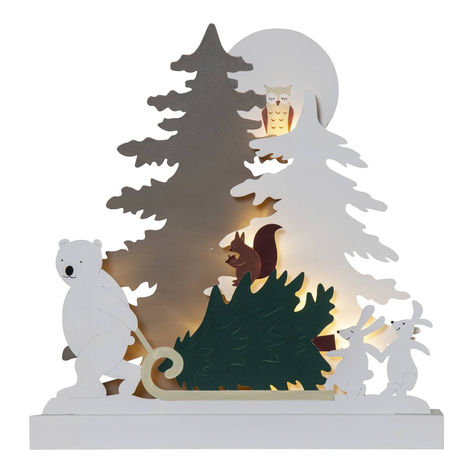 STAR TRADING Dekoračná LED lampa Forest Friends medveď + sane, drevo, 0.03W, P: 37 cm, L: 6 cm, K: 38cm