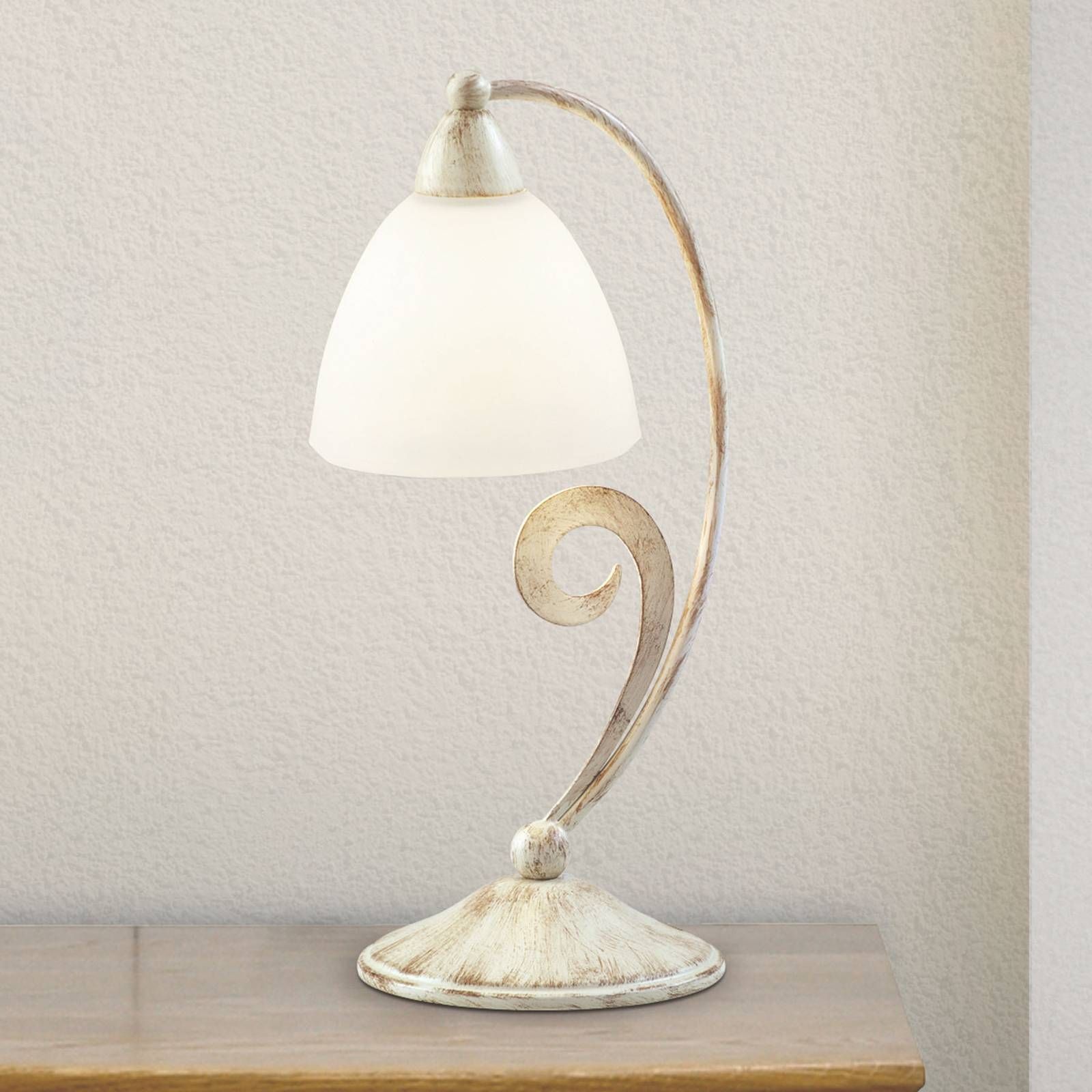 Lam Stolná lampa 1730/1L biela satinovaná slonovina, Obývacia izba / jedáleň, železo, sklo, E14, 28W, K: 38cm