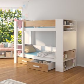 Expedo Detská poschodová posteľ GARNETA + 2x matrac, 90x200, biela/dub artisan