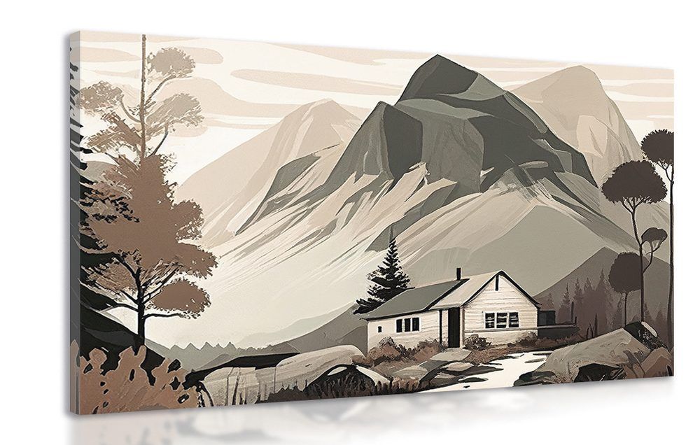 Obraz škandinávska chata v horách - 120x80