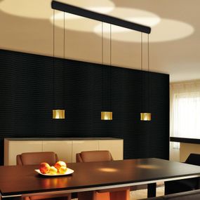 BANKAMP Impulse LED závesné svietidlo 3-pl. zlatá, Obývacia izba / jedáleň, hliník, železo, sklo, 6.4W, P: 120 cm, L: 12 cm