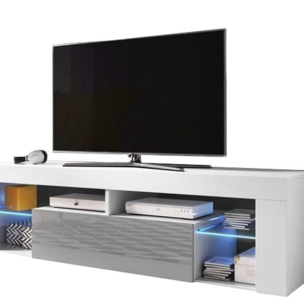 TV stolík/skrinka Everest (biela matná + sivý lesk)