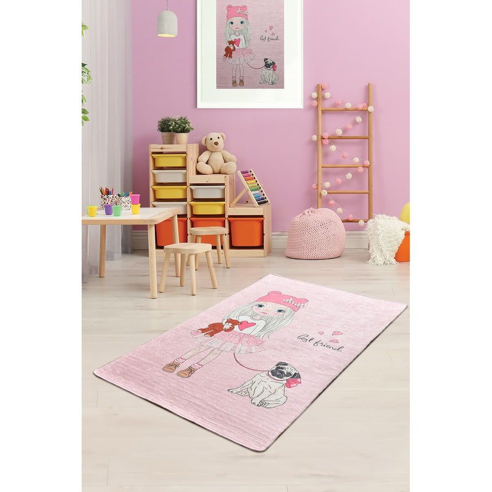 Ružový detský protišmykový koberec Chilam Best Friend, 100 x 160 cm