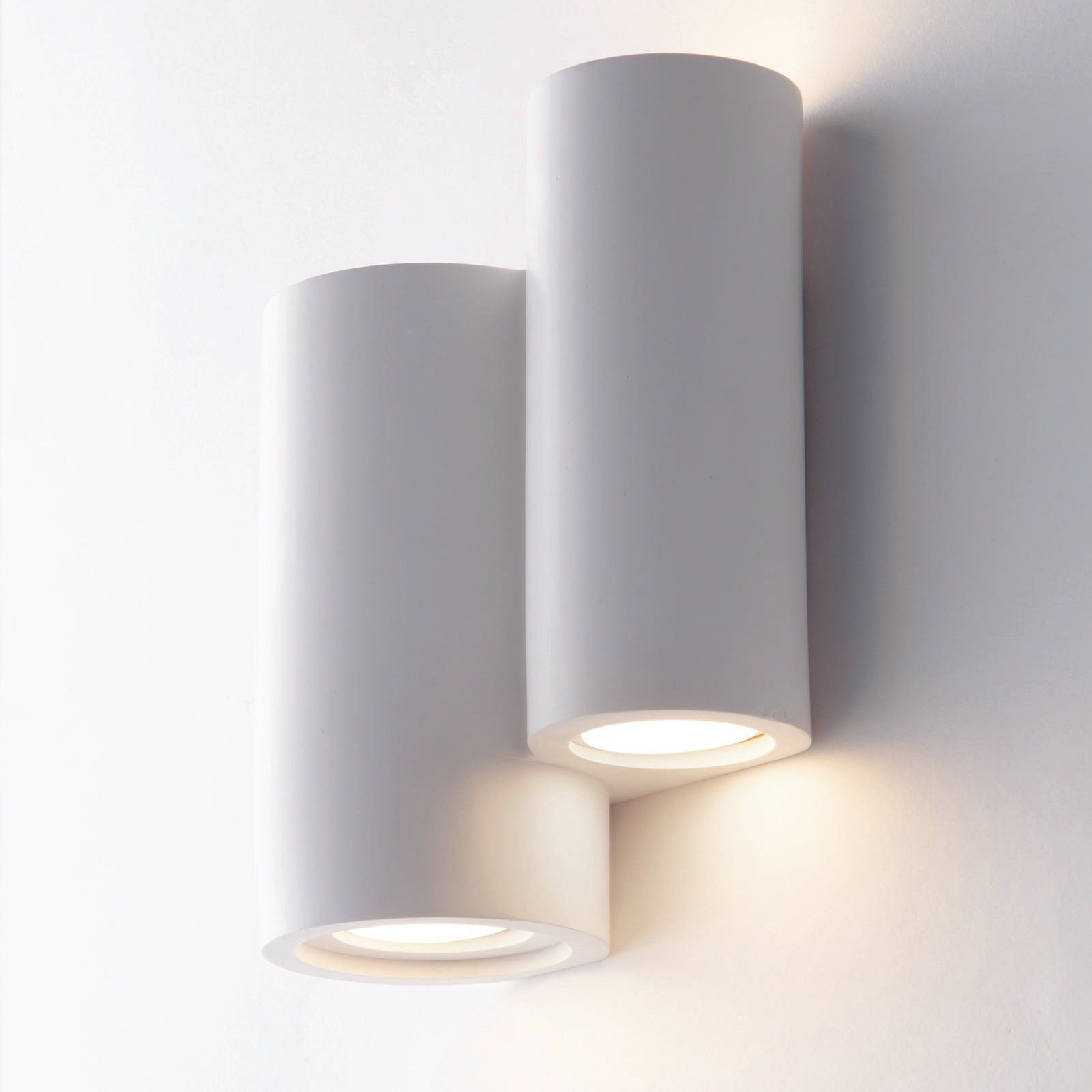 Eco-Light Nástenné svetlo Banjie zo sadry dva valce, biela, Obývacia izba / jedáleň, sadra, GU10, 35W, L: 16 cm, K: 21cm