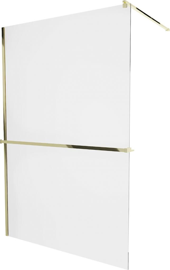 MEXEN/S - KIOTO Sprchová zástena WALK-IN s poličkou a držiakom uterákov 90 x 200 cm, transparent 8 mm, zlatá 800-090-121-50-00