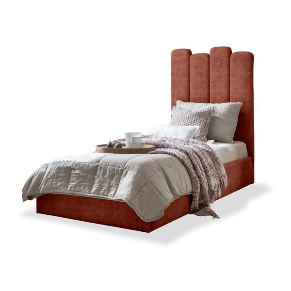 Čalúnená jednolôžková posteľ s úložným priestorom s roštom 90x200 cm v tehlovej farbe Dreamy Aurora – Miuform