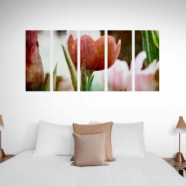 5-dielny obraz lúka tulipánov v retro štýle - 200x100