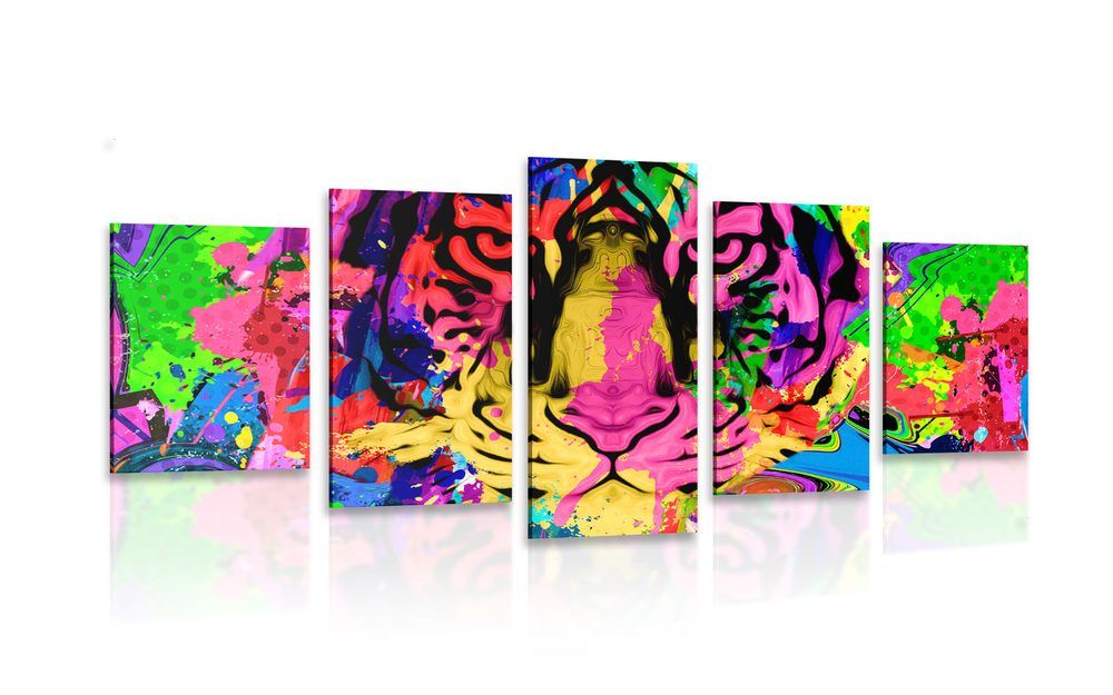 5-dielny obraz farebná tigria hlava