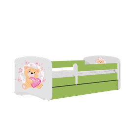 Letoss Detská posteľ BABY DREAMS 140/70- Macko Zelená S matracom S uložným priestorom
