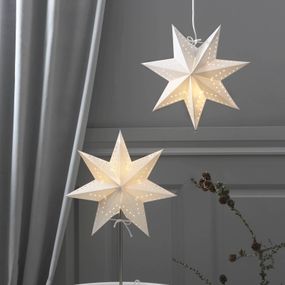 STAR TRADING Papierová hviezda Bobo, 7-cípa v bielej Ø 34 cm, papier, E14, 25W