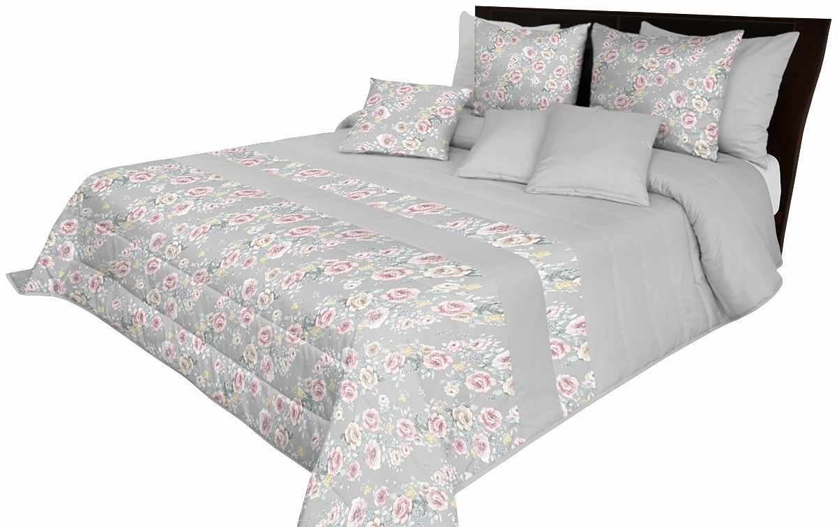 DomTextilu Elegantné sivé prehozy na posteľ s krásnym vzorom ružových kvetov Šírka: 220 cm | Dĺžka: 240 cm 62676-237395