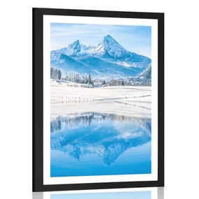 Plagát s paspartou zasnežená krajina v Alpách - 40x60 black