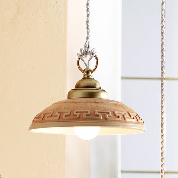 Ceramiche Závesná lampa GRECA MEDITERRANEO, Obývacia izba / jedáleň, keramika, kov, E27, 100W