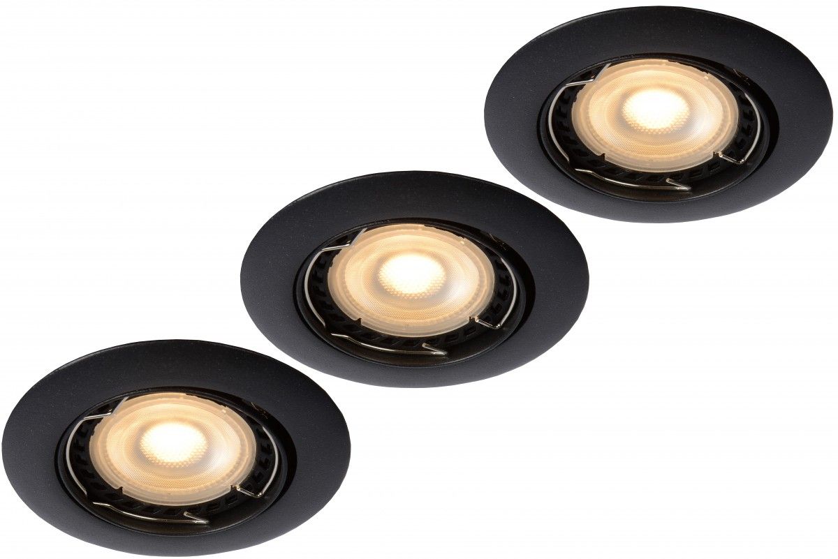 Lucide 11001/15/30 zápustné bodové svietidlo Focus 3x5W | LED GU10 | 3 x320lm | 3000K - žiarovka je súčasťou balenia, stmívaltené, čierna, kruh